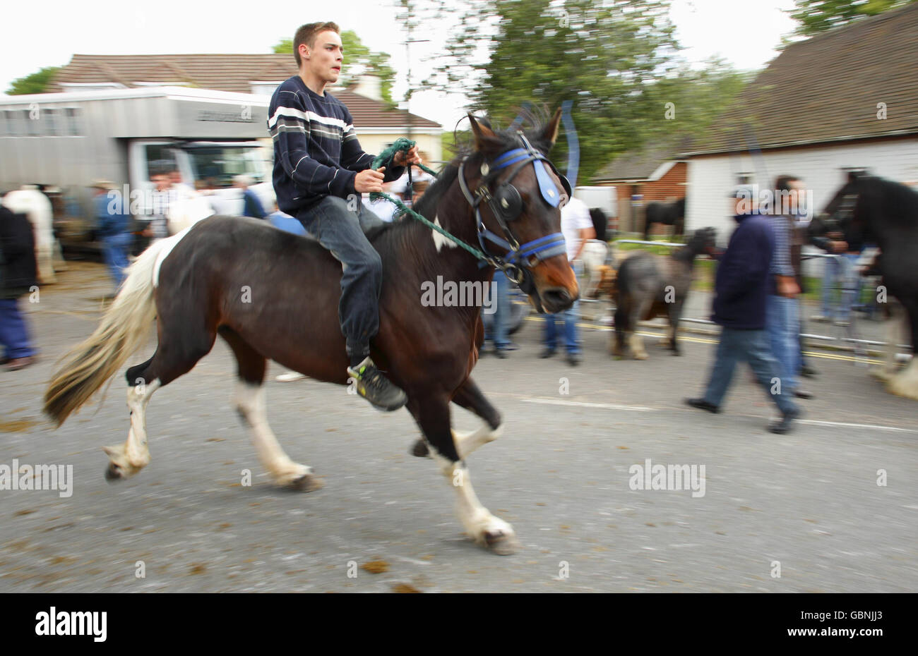 Wickham Annual Horse Fair. A man riding bareback at the annual Horse