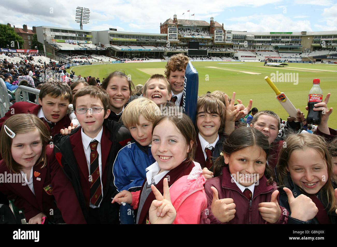 Cricket - Friends Provident Trophy - Group C - Surrey v Sussex - The Brit Oval. School Children show their support in the stands Stock Photo