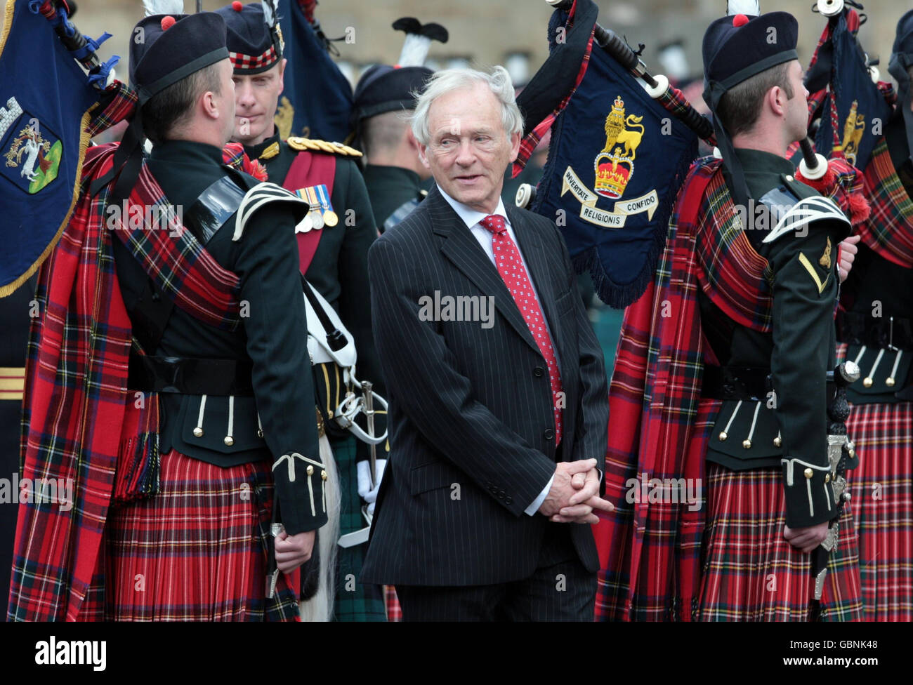 George Reid, Lord High Commissioner arrives at the Palace of Holyroodhouse to inspect a Guard of Honour mounted by The Band of The Royal Regiment, palace Forecourt, Edinburgh. Stock Photo