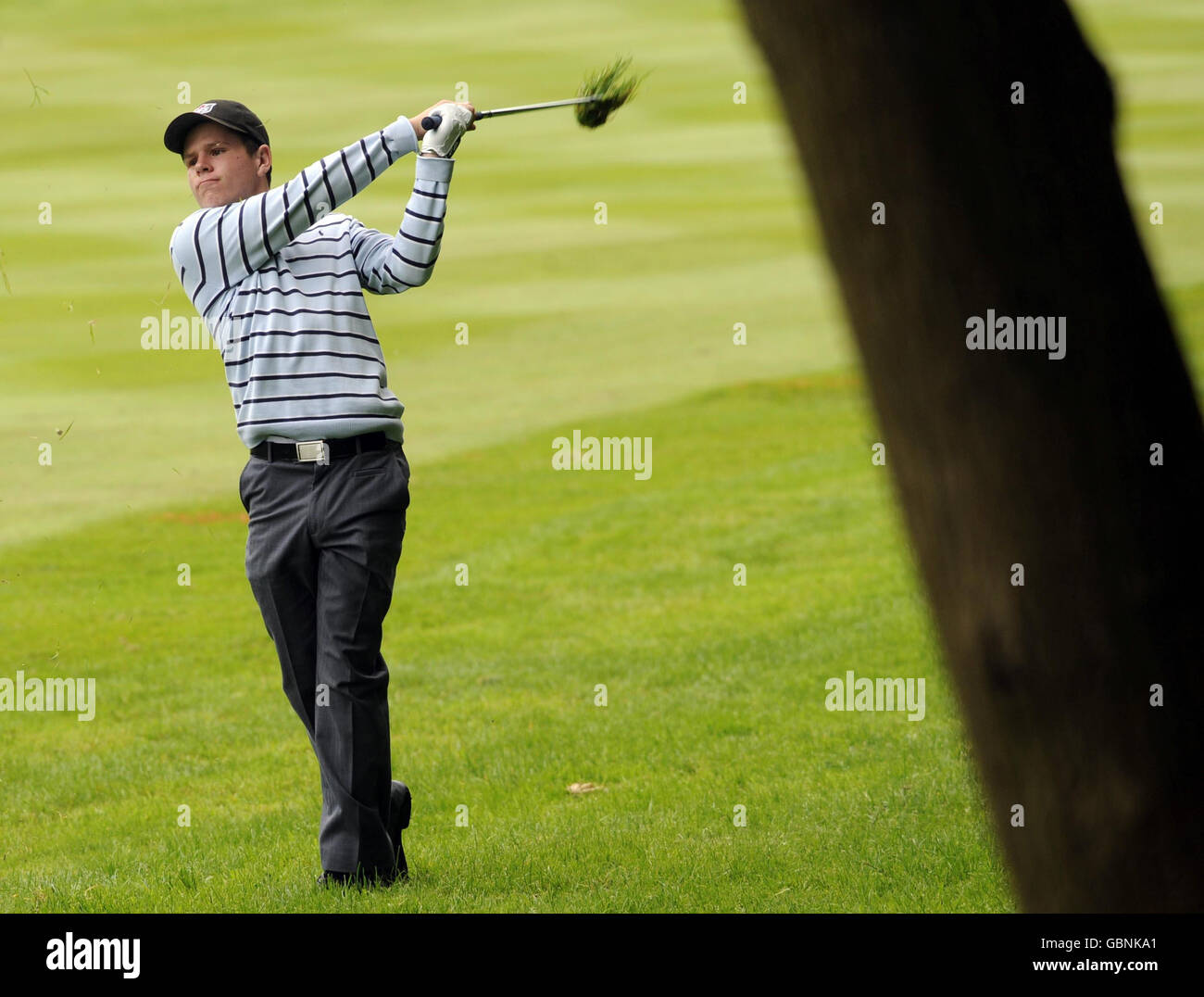 Great Britain and Ireland Junior golfer Stiggy Hodgson plays out of the
