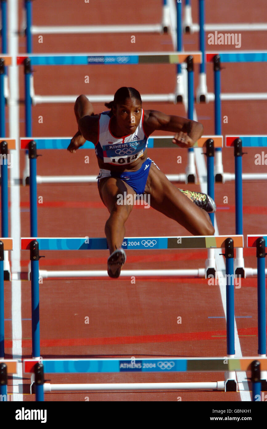 Olympics 2004 womens heptathlon 100m hurdles hires stock photography