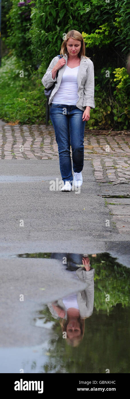 An actress is filmed walking down Melrosegate in York during the filming of a reconstruction for BBC programme Crimewatch reconstructing the last known movements of missing York University chef Claudia Lawrence in York. Stock Photo