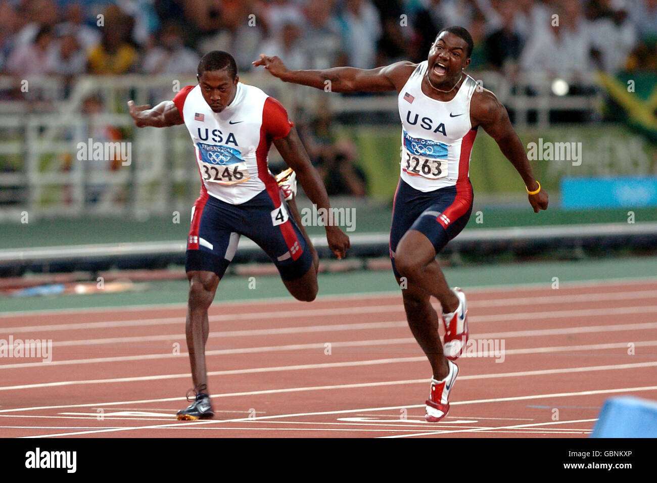 Athletics Athens Olympic Games 2004 Men S 100m Final Stock Photo Alamy