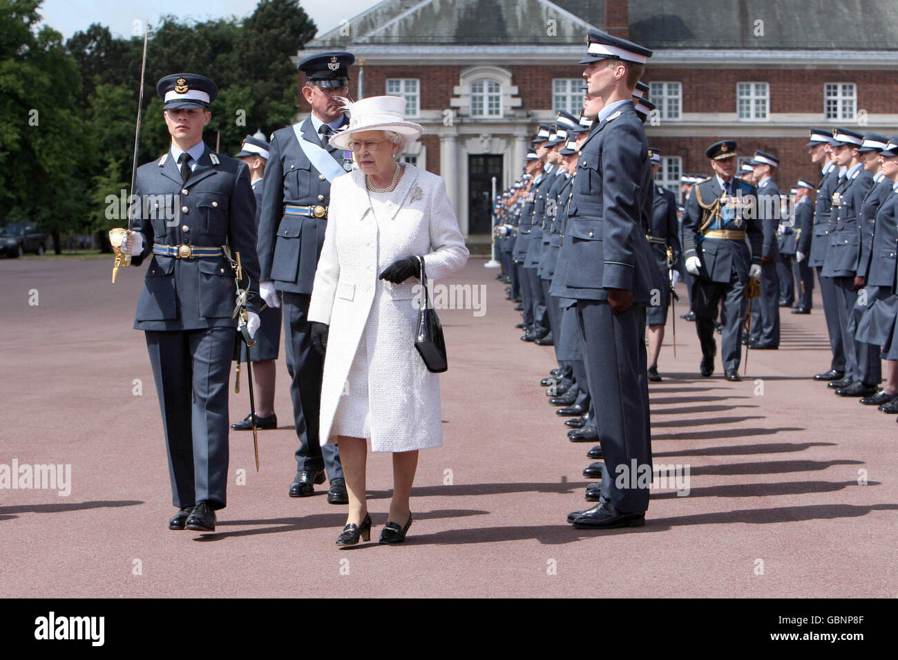 Queen Elizabeth II and The Duke of Edinburgh inspect the Graduation Squadron of the RAF Regiment at RAF Cranwell Lincolnshire. Stock Photo