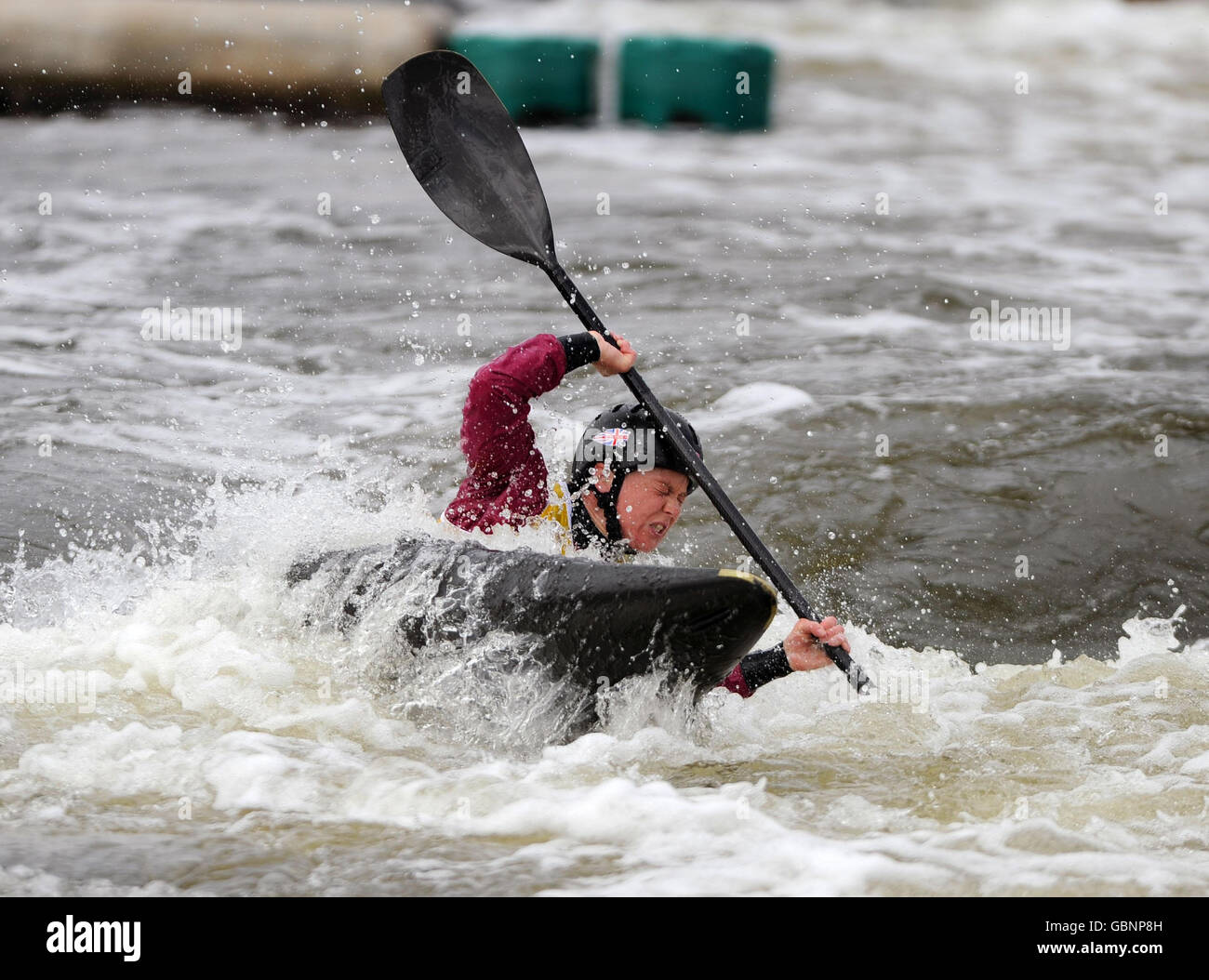 Great Britain's Laura Blakeman during the first round of the Women's K1 during the European Slalom Championships at Holme Pierrepont, Nottingham. Stock Photo