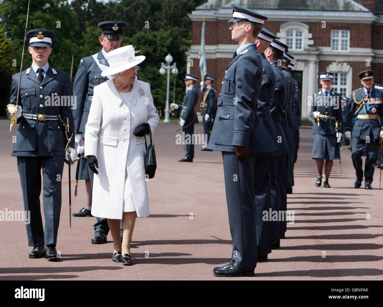 Queen Elizabeth II inspects the Graduation Squadron of the RAF Regiment at RAF Cranwell Lincolnshire. Stock Photo