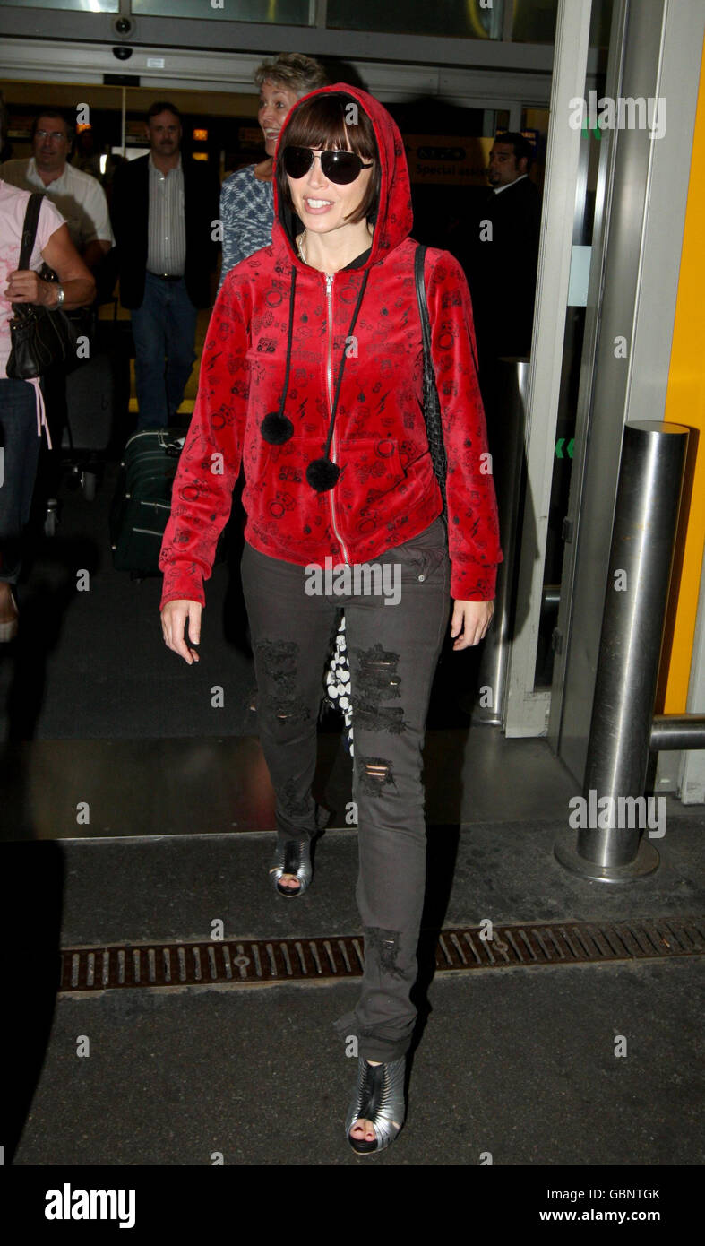 Dannii Minogue arrives at Heathrow Airport, after traveling from Melbourne, Australia. Stock Photo