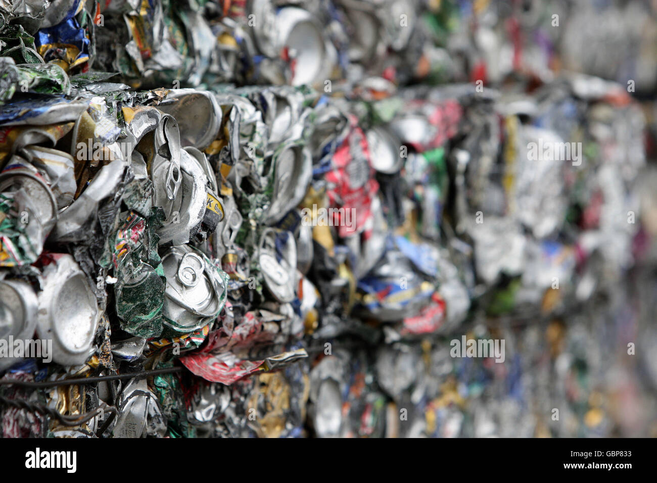 Recycling cans stock. Masses of crushed cans for recycling in the Miles
