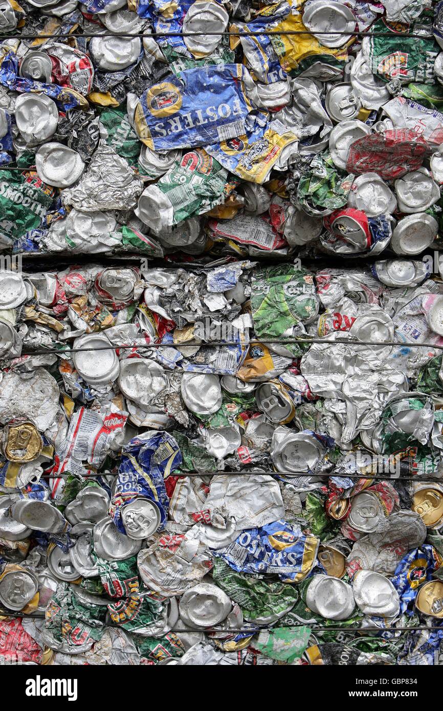 Recycling cans stock. Masses of crushed cans for recycling in the Miles