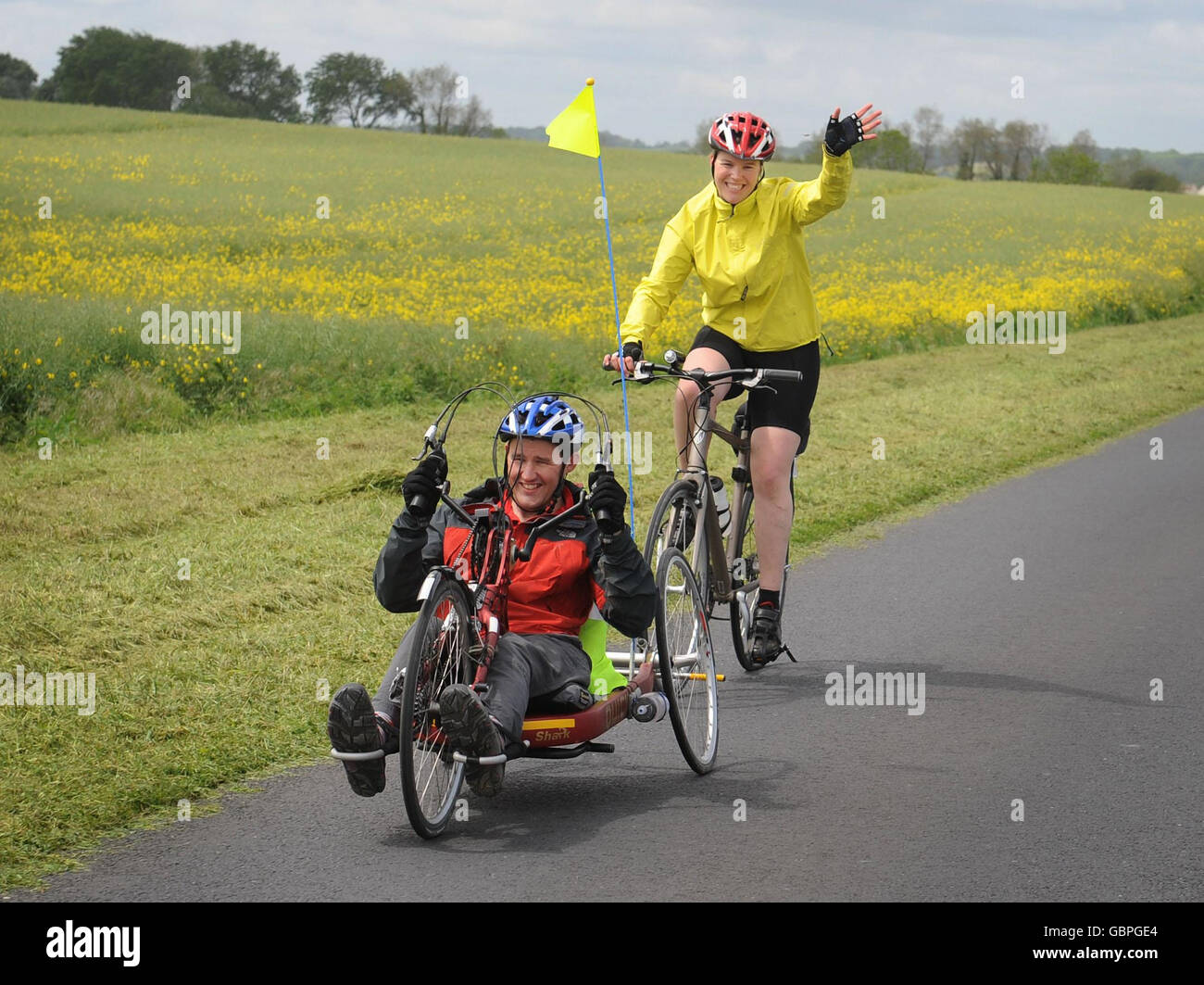 Former army captain Harry Long, Rifles, with wife Abbie from Bristol, on the final day of the Band of Brothers bike ride to raise money for Help for Heroes. Stock Photo