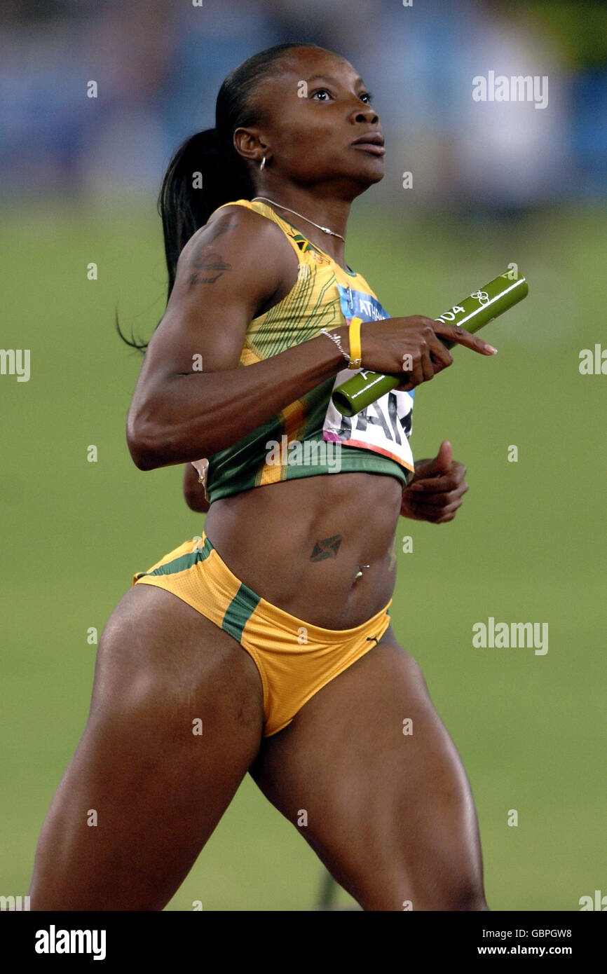 Athletics - Athens Olympic Games 2004 - Women's 4x100m Relay - Round One - Heat Two. Jamacia's Aleen Bailey at the end of the race Stock Photo