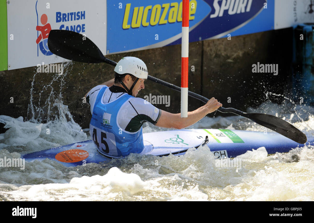 Ireland's Eoin Rheinisch competes in the K1 semi final during the European Slalom Championships at Holme Pierrepont, Nottingham. Stock Photo