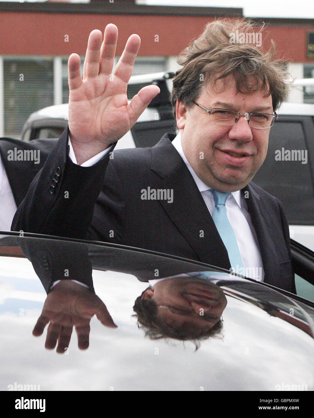 Taoiseach Brian Cowen after he cast his vote in the Local and European elections at Mucklagh National school in Co Offaly, Ireland. Stock Photo