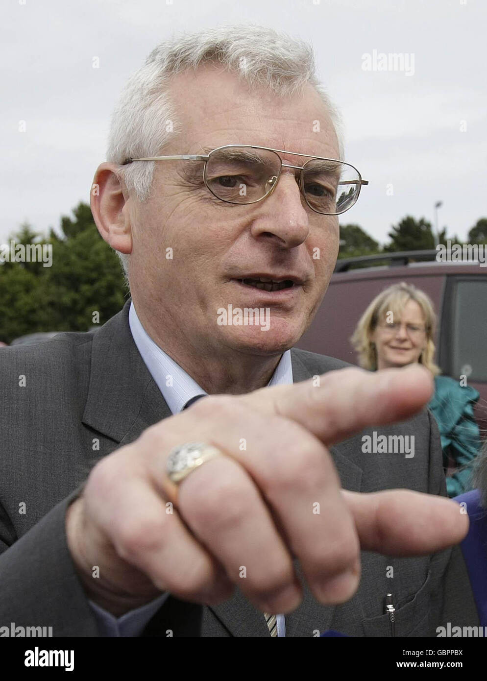 Socialist party candidate Joe Higgins arrives as counting continues in the European elections at the RDS centre in Ballsbridge, Dublin. Stock Photo