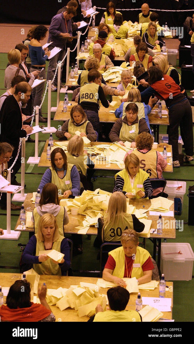 Council staff at the European Election count for Edinburgh at Meadowbank Stadium in Edinburgh