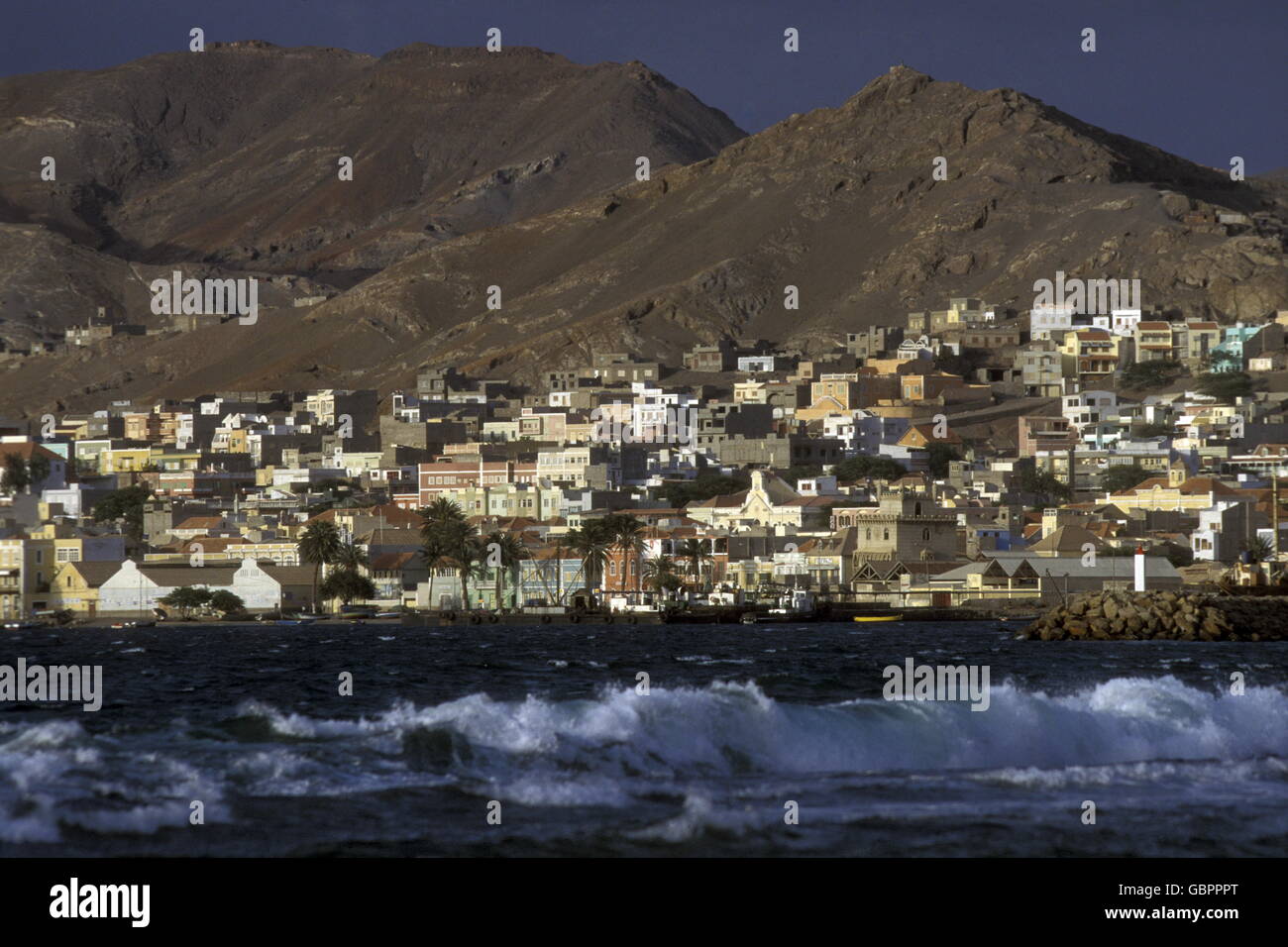 the city of  Mindelo on the Island of Sao Vicente on Cape Verde in the Atlantic Ocean in Africa. Stock Photo