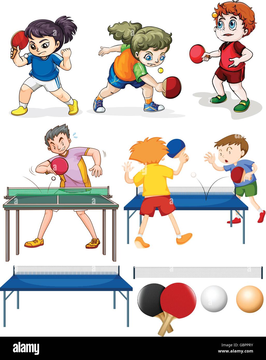 Many people playing table tennis illustration Stock Vector