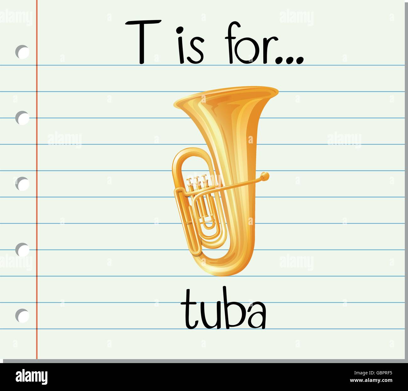 Flashcard letter T is for tuba illustration Stock Vector