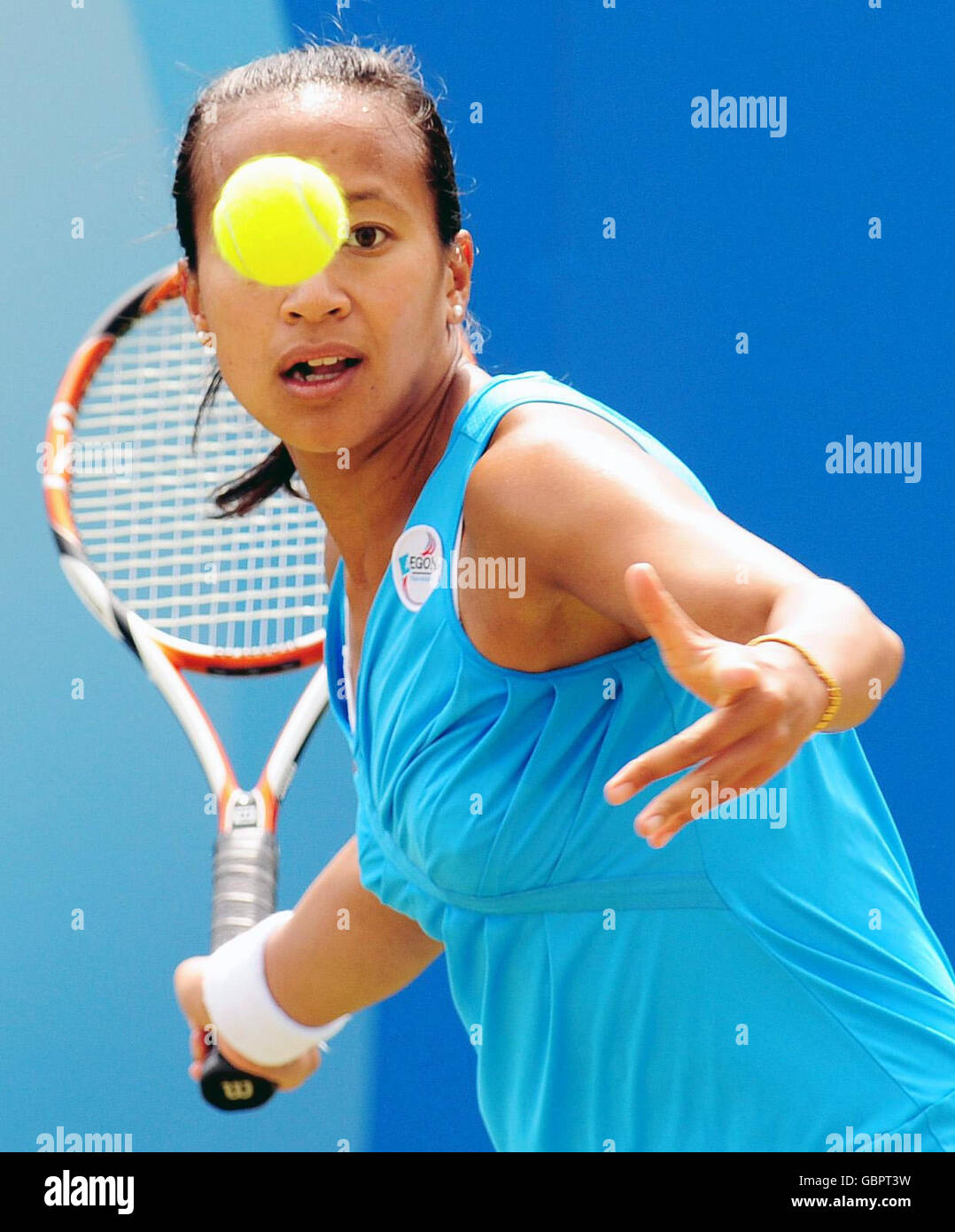 Britain's Anne Keothavong in action against India's Sania Mirza during day three of the AEGON Classic at Edgbaston Priory, Birmingham. Stock Photo