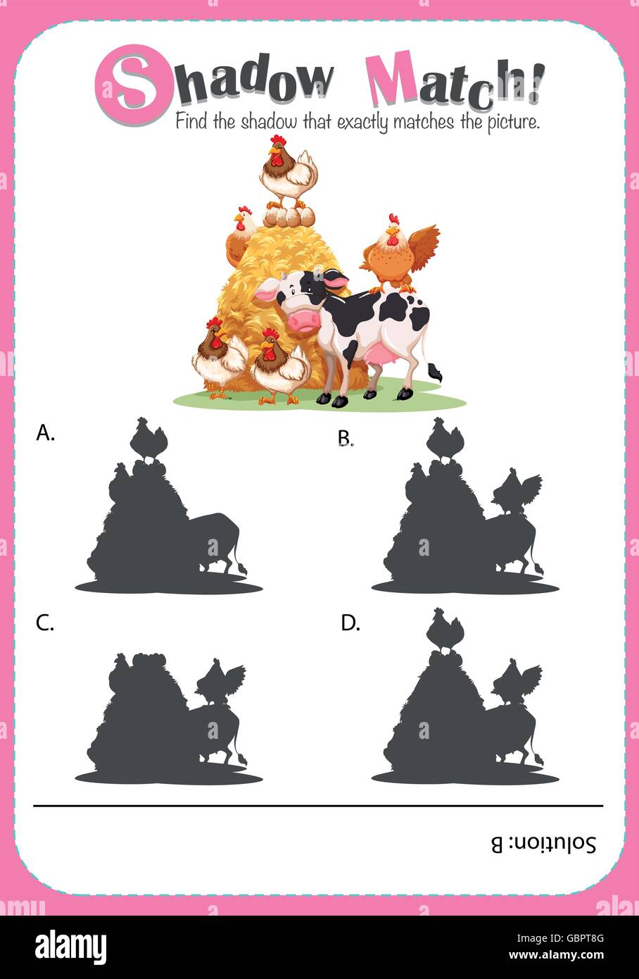 Matching game templat with farm animals illustration Stock Vector Image ...