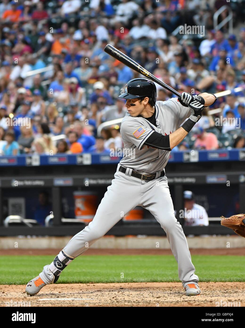 Flushing, New York, USA. 4th July, 2016. Christian Yelich (Marlins) MLB : Christian  Yelich of the Miami Marlins at bat in the first inning during the Major  League Baseball game against the