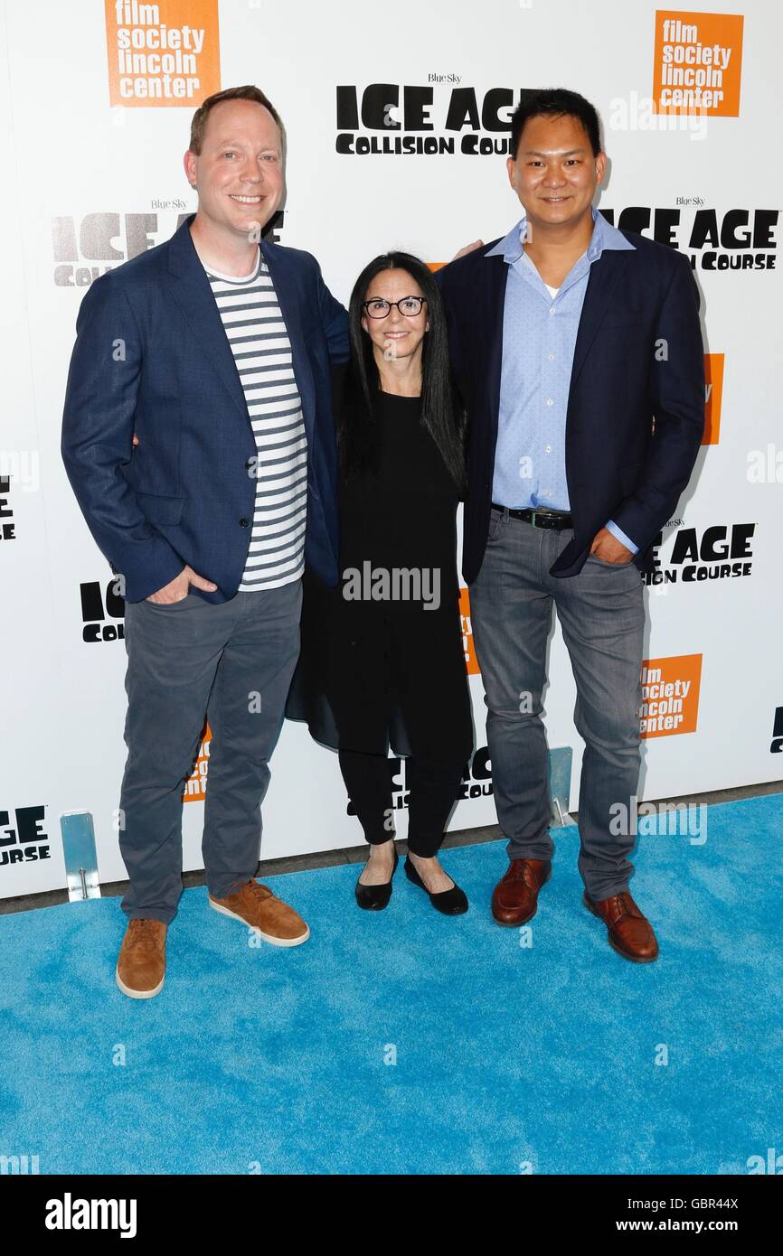 New York, NY, USA. 7th July, 2016. Michael Thurmeier, Lori Forte, Galen Tan Chu at arrivals for ICE AGE: COLLISION COURSE Premiere, Walter Reade Theatre, New York, NY July 7, 2016. Credit:  Abel Fermin/Everett Collection/Alamy Live News Stock Photo