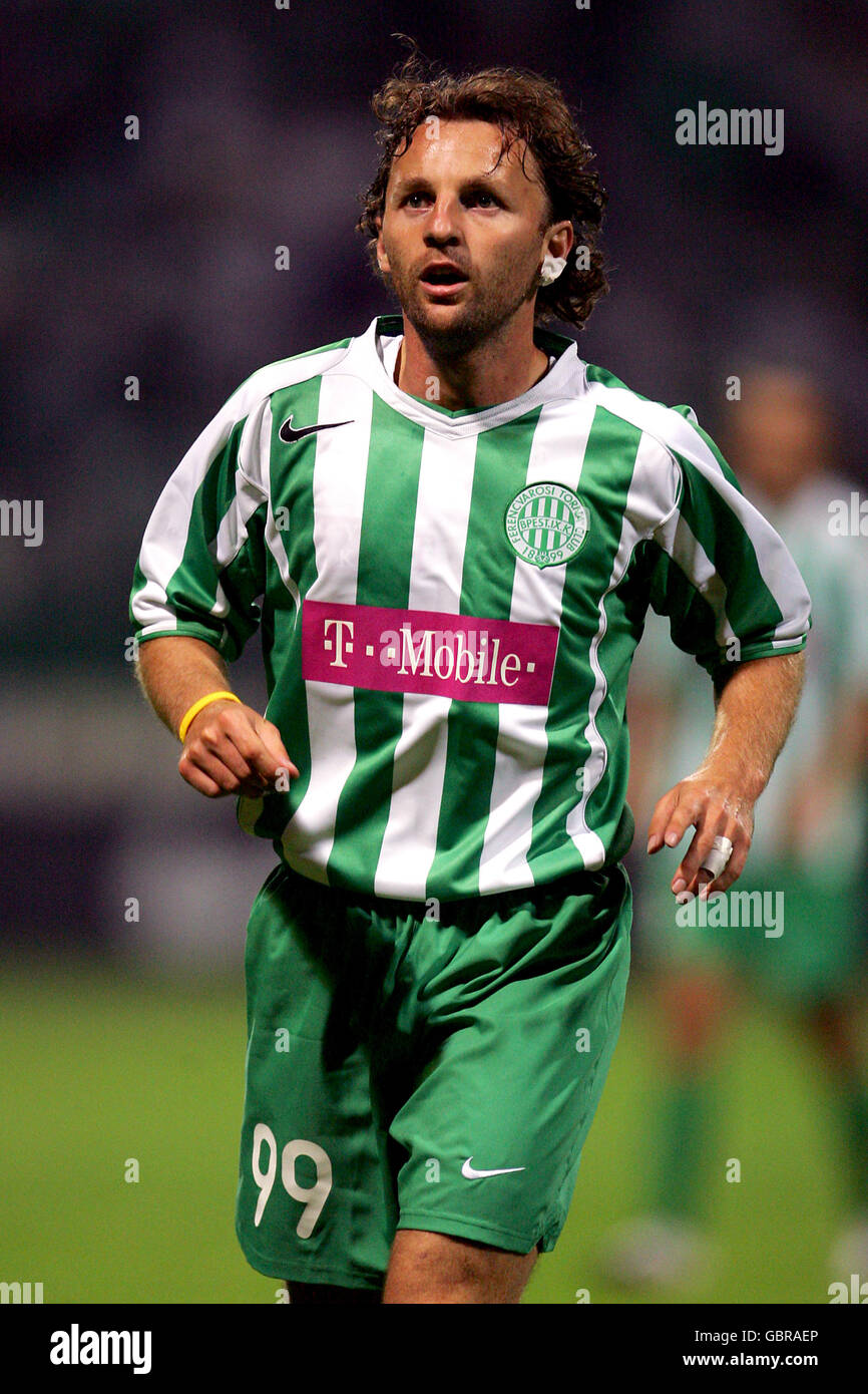 BUDAPEST, HUNGARY - AUGUST 4: Stjepan Loncar of Ferencvarosi TC controls  the ball during the UEFA Champions League Third Qualifying Round 1st Leg  match between Ferencvarosi TC and SK Slavia Praha at