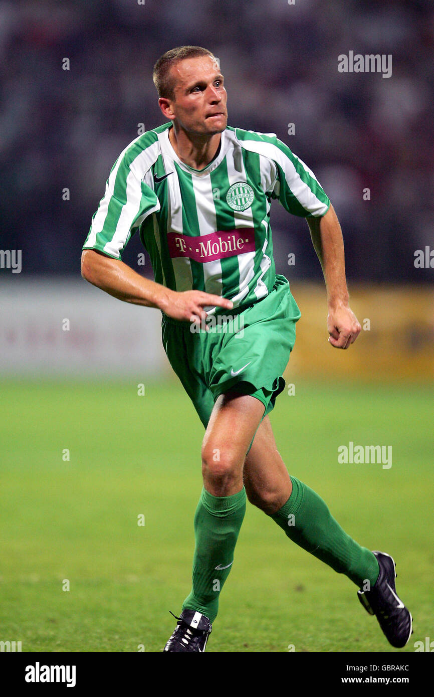 BUDAPEST, HUNGARY - AUGUST 4: Ihor Kharatin of Ferencvarosi TC celebrates  his goal during the UEFA Champions League Third Qualifying Round 1st Leg  match between Ferencvarosi TC and SK Slavia Praha at