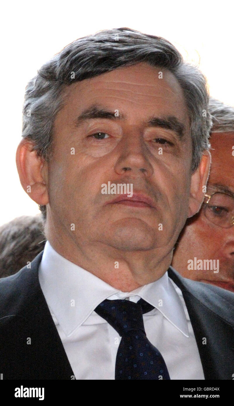 Prime Minister Gordon Brown arrives at Bayeux Cathedral for a memorial service for Normandy veterans, on the 65th anniversary of the Normandy landings. during a memorial service. Stock Photo