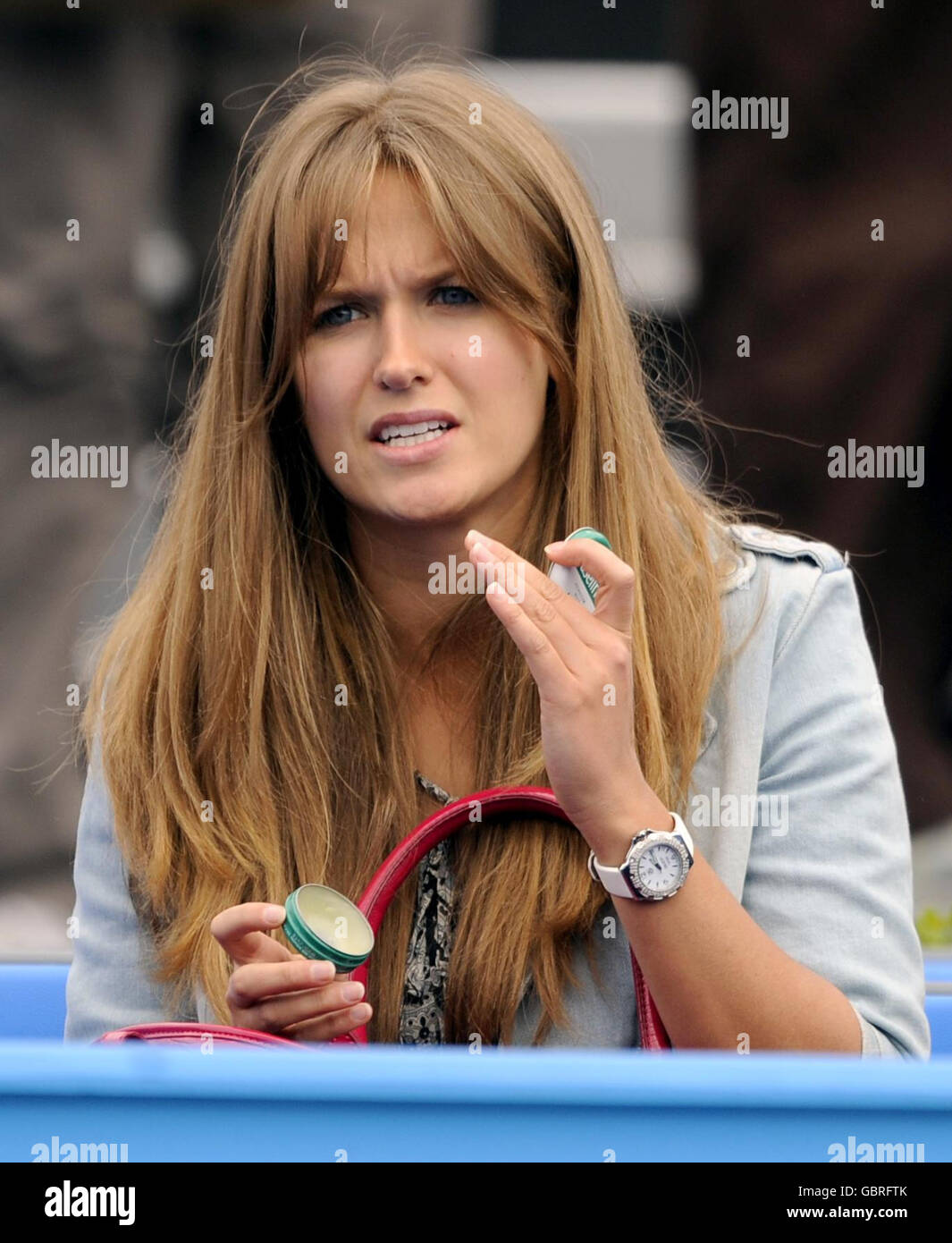 Kim Sears, the girlfriend of Great Britain's Andy Murray watches him in ...