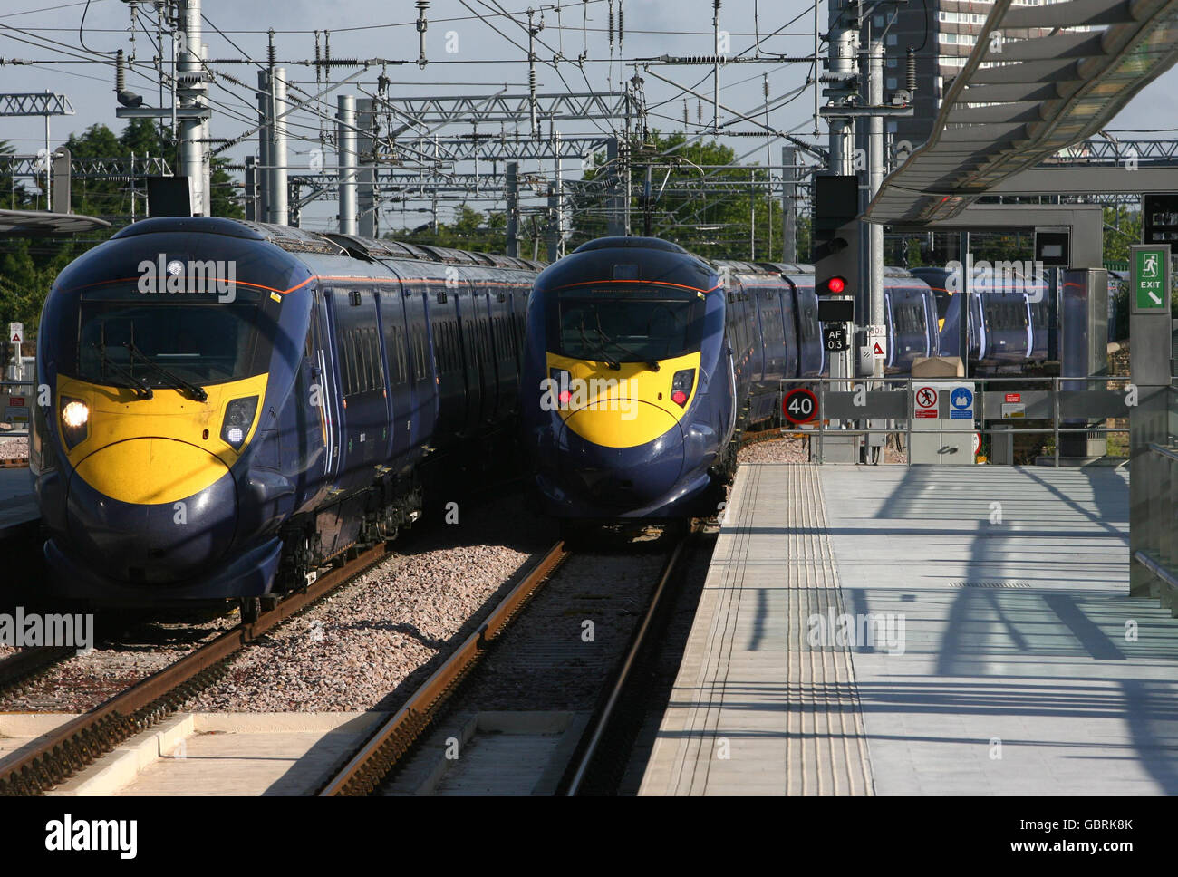 Hitachi high speed train Stock Photo
