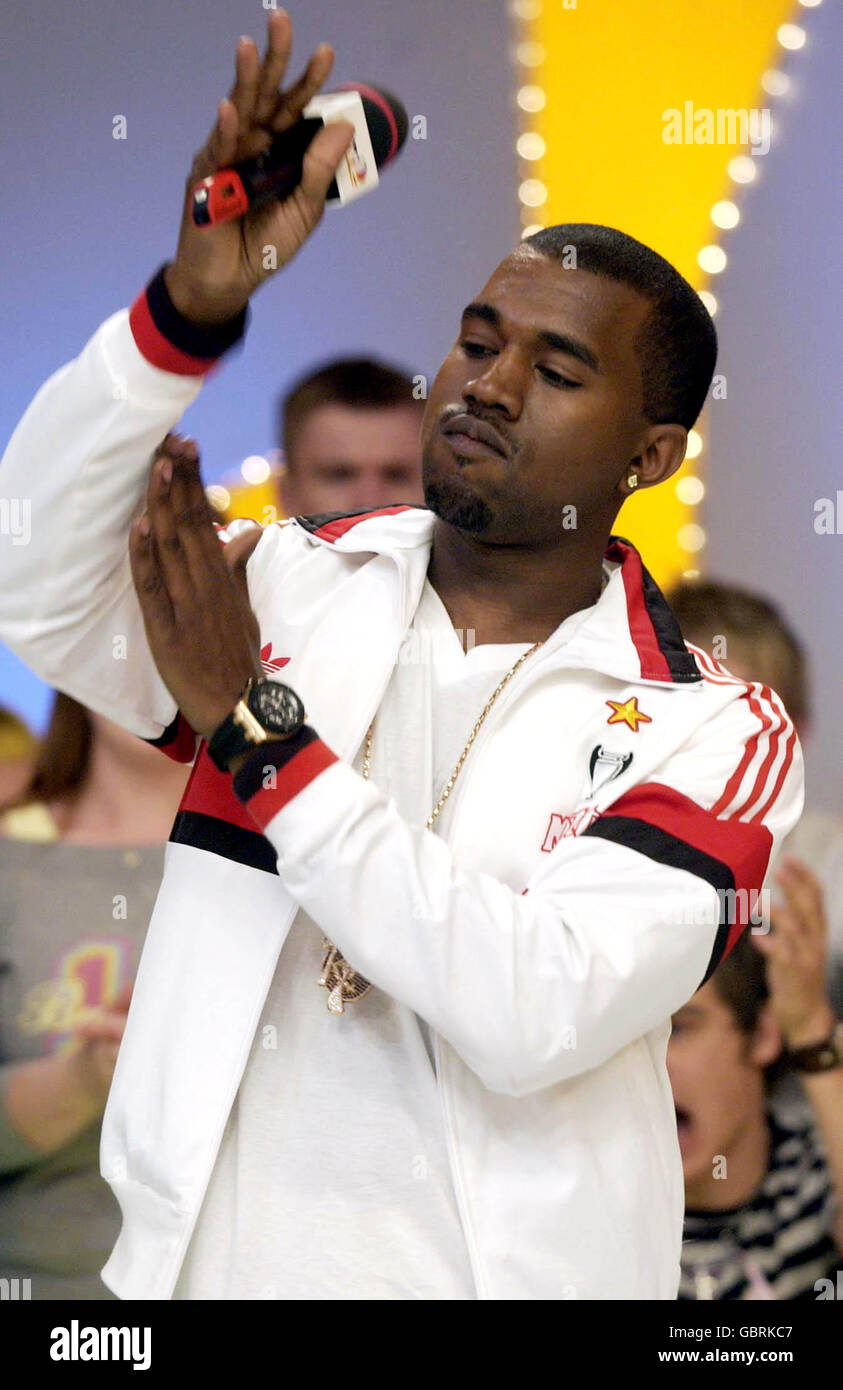 Music MTV TRL UK. Hiphop artist Kanye West pictured during his guest