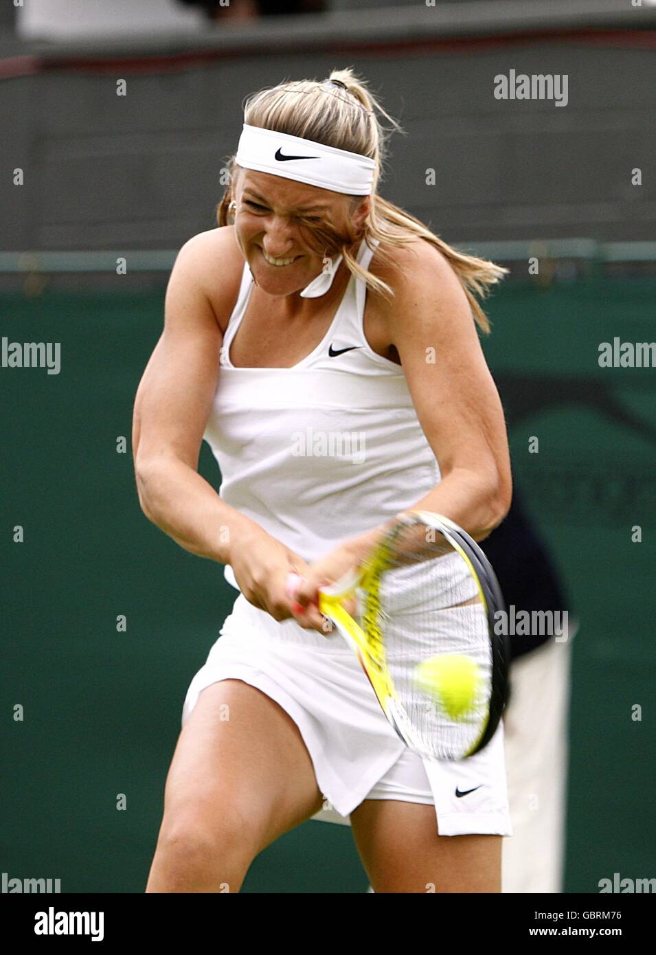 Belarus' Victoria Azarenka in action against France's Severine Bremond during the Wimbledon Championships 2009 at the All England Tennis Club Stock Photo