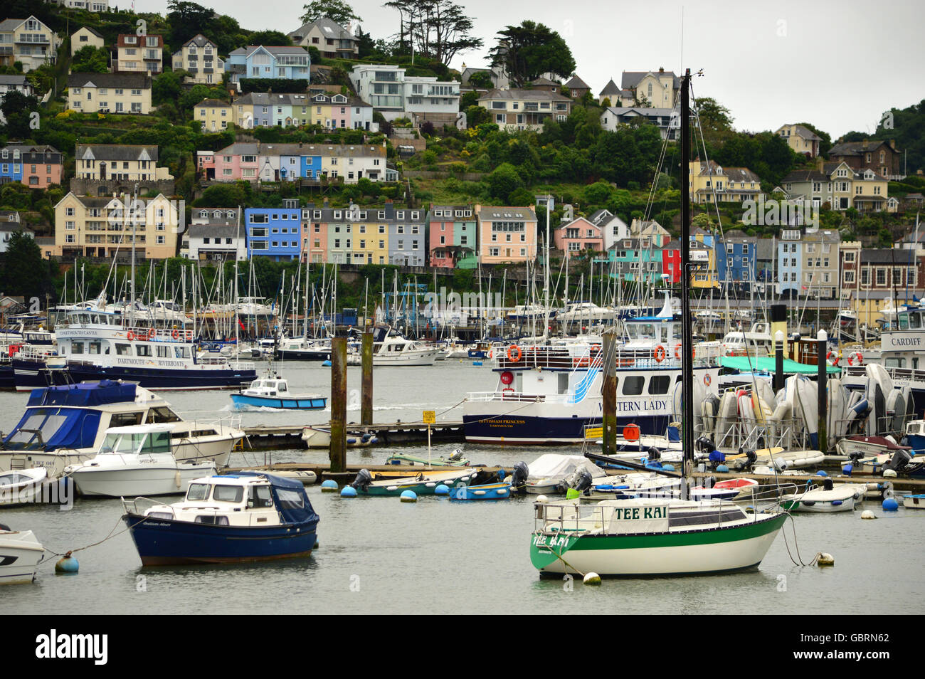 Colourful Kingswear from Dartmouth, across the River Dart, Devon, England Stock Photo