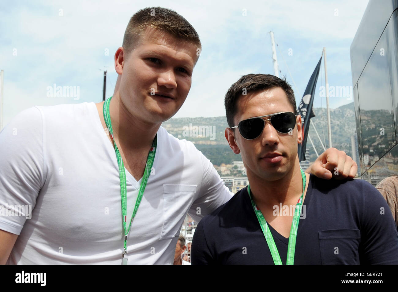 Ukranian boxer Alexander Dimitrenko (left) and German boxer Felix Sturm (right) at the grand prix Stock Photo