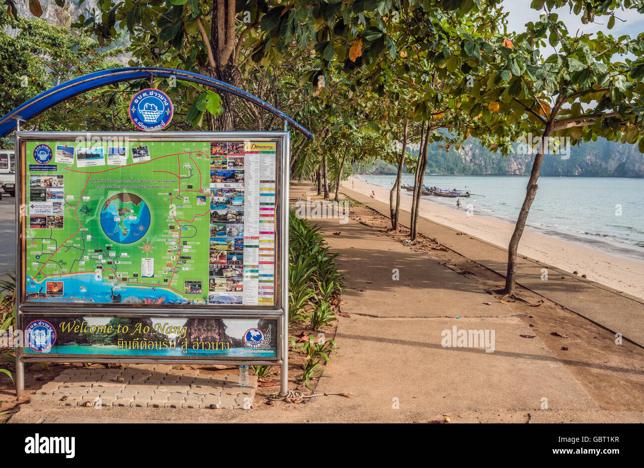 Tourist Map at Ao Nang Beach near Krabi, Thailand Stock Photo