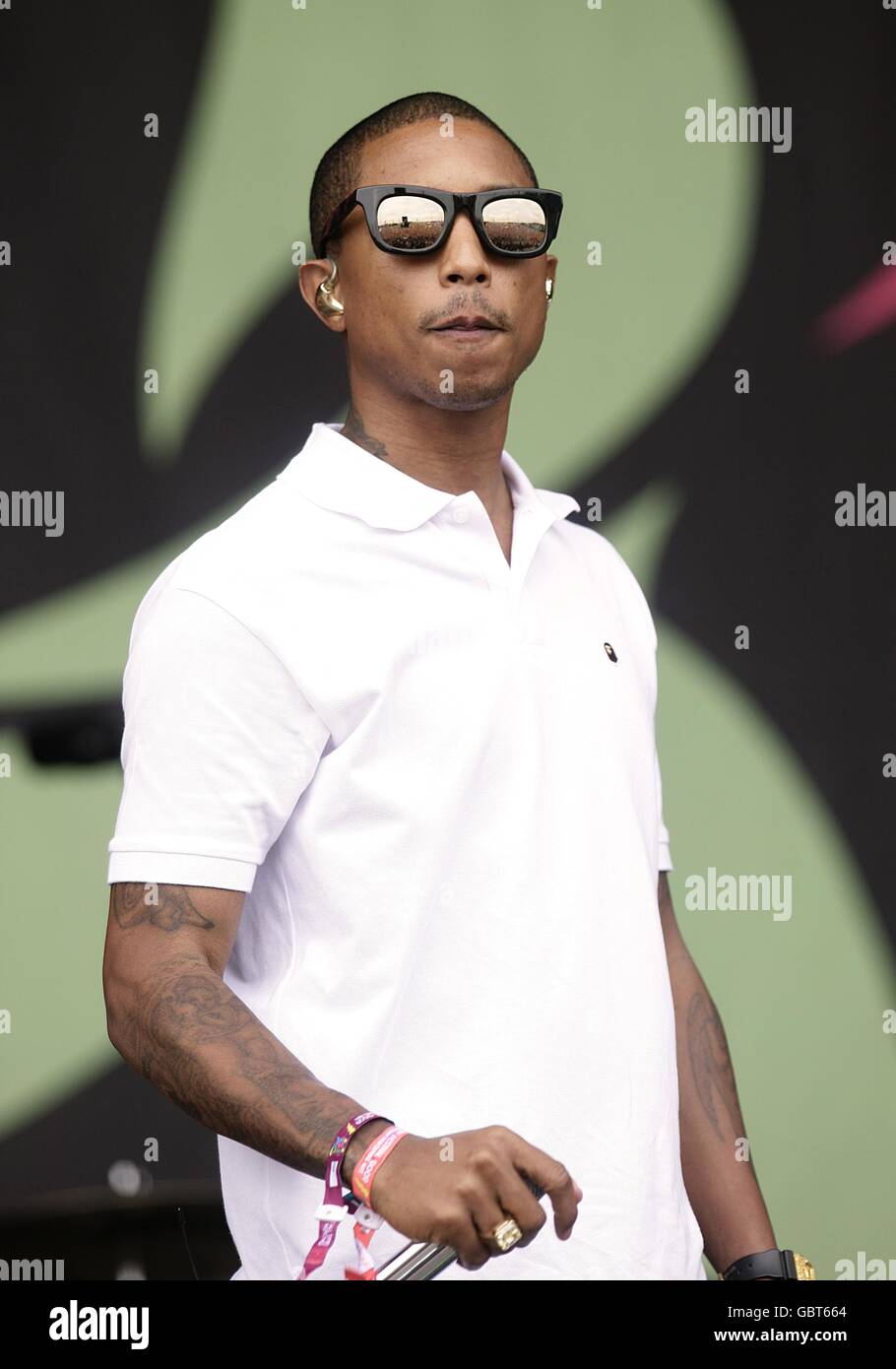 Pharrell Williams of N.E.R.D performing during the 2009 Glastonbury Festival at Worthy Farm in Pilton, Somerset. Stock Photo