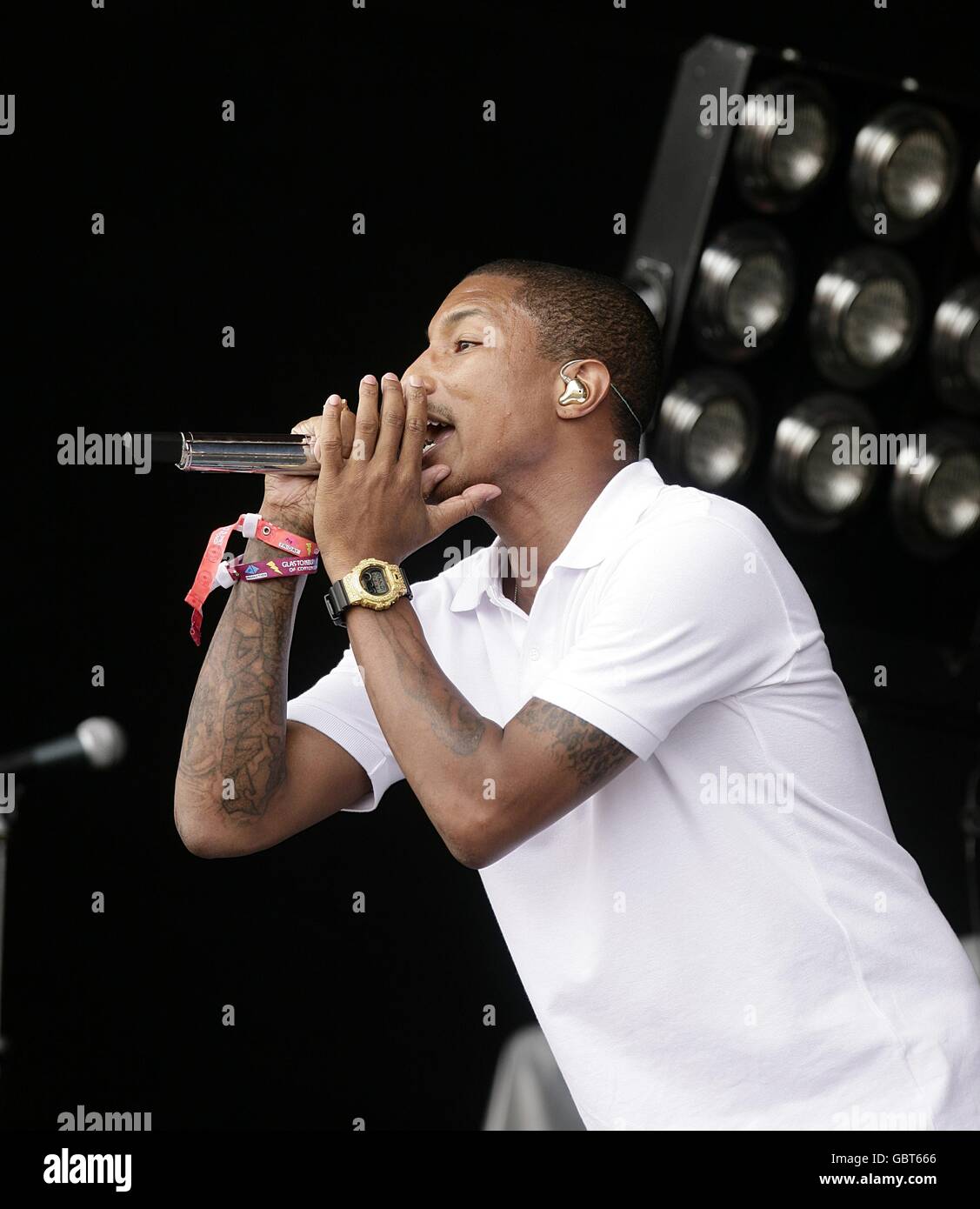 Pharrell Williams of N.E.R.D performing during the 2009 Glastonbury Festival at Worthy Farm in Pilton, Somerset. Stock Photo