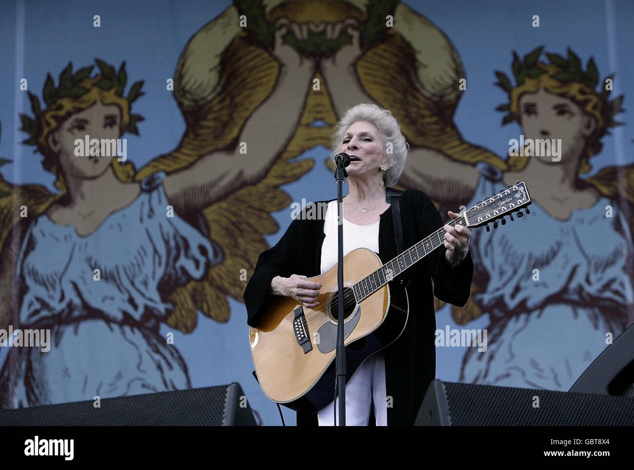 Judy Collins performing during the Isle of Wight festival, in Newport