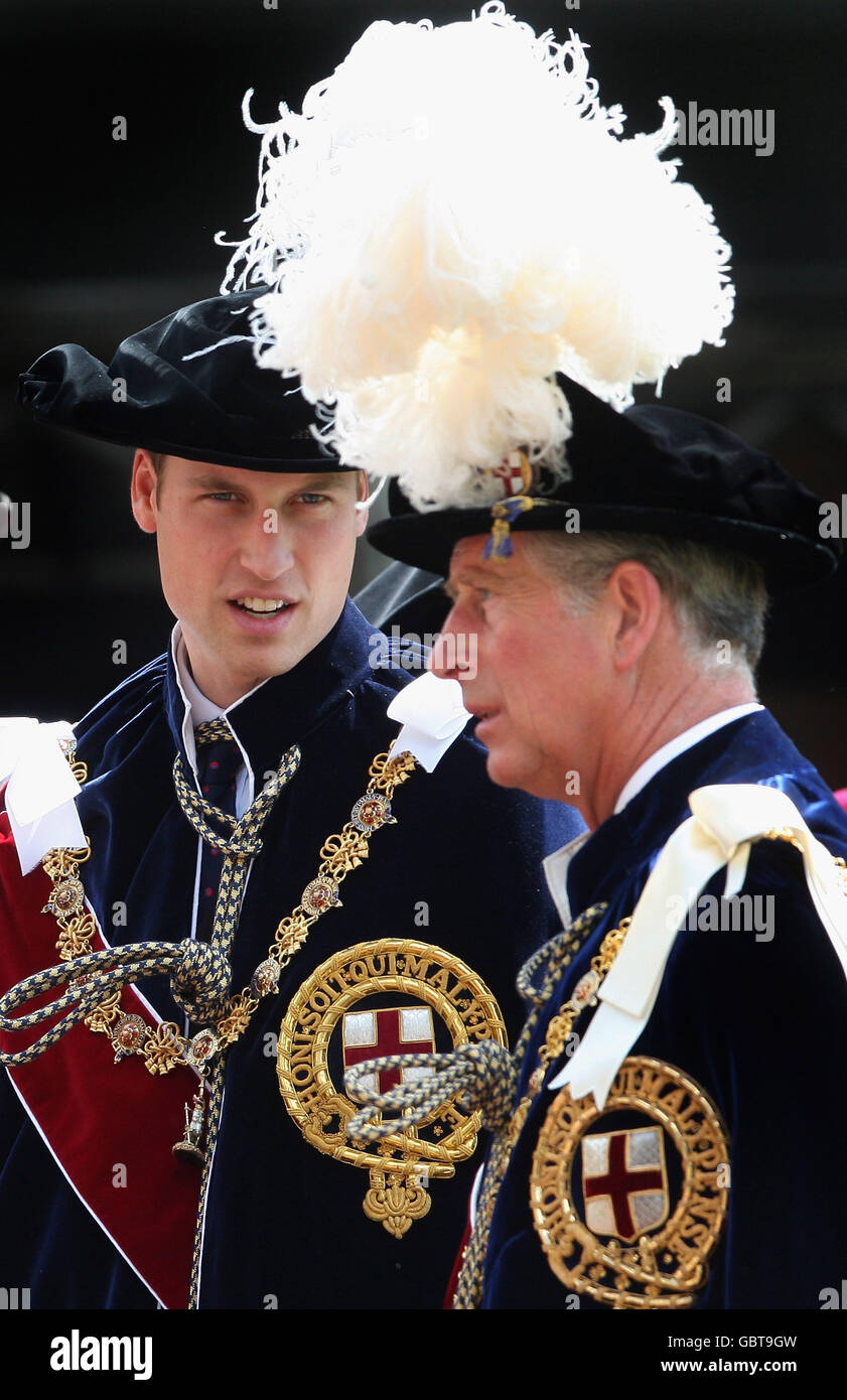Prince William (left) and The Prince of Wales participate in the Garter