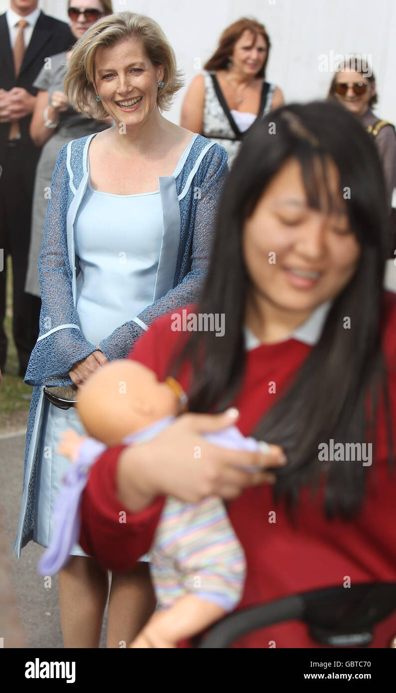 The Countess of Wessex during a visit to Whitton School and Sports College, in Twickenham, to see the work of charity Straight Talking which helps teenage mothers with the practicalities of being a parent. Stock Photo