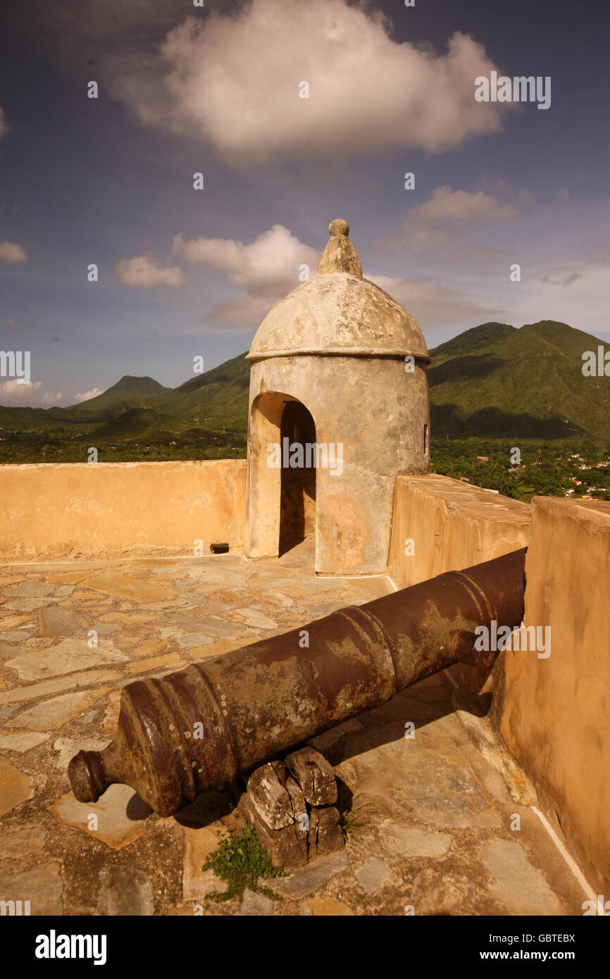 the Castillo Santa Cruz in the town of La Asuncion on the Isla Margarita in the caribbean sea of Venezuela. Stock Photo