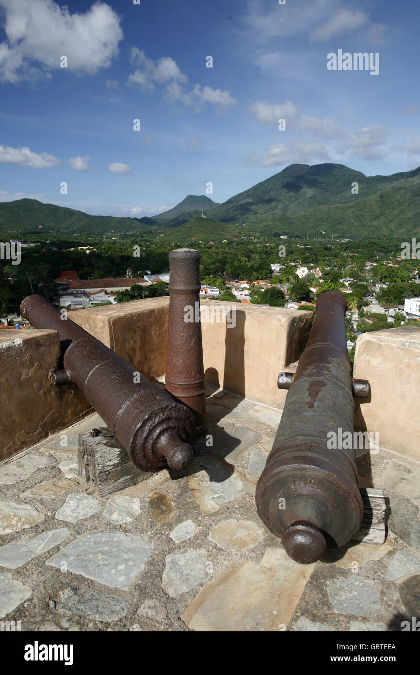 the Castillo Santa Cruz in the town of La Asuncion on the Isla Margarita in the caribbean sea of Venezuela. Stock Photo