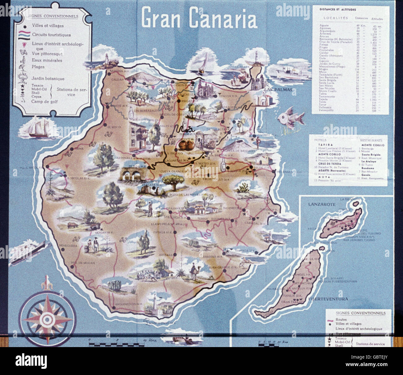 geography / travel, Spain, Canary Islands, Grand Canary, topographic map, 1958, Additional-Rights-Clearences-Not Available Stock Photo