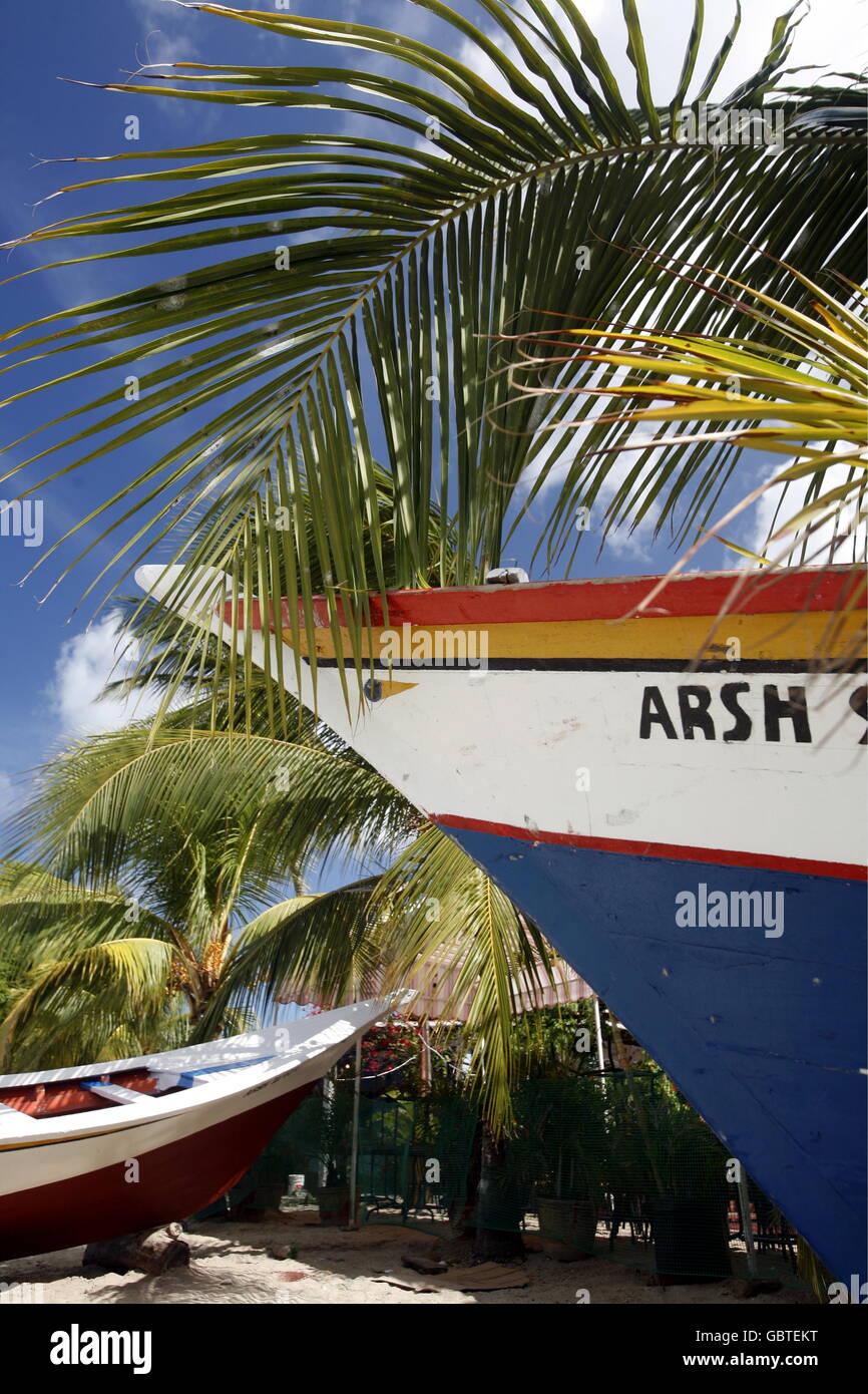 fishingboat at the beach in the town of Juangriego on the Isla
