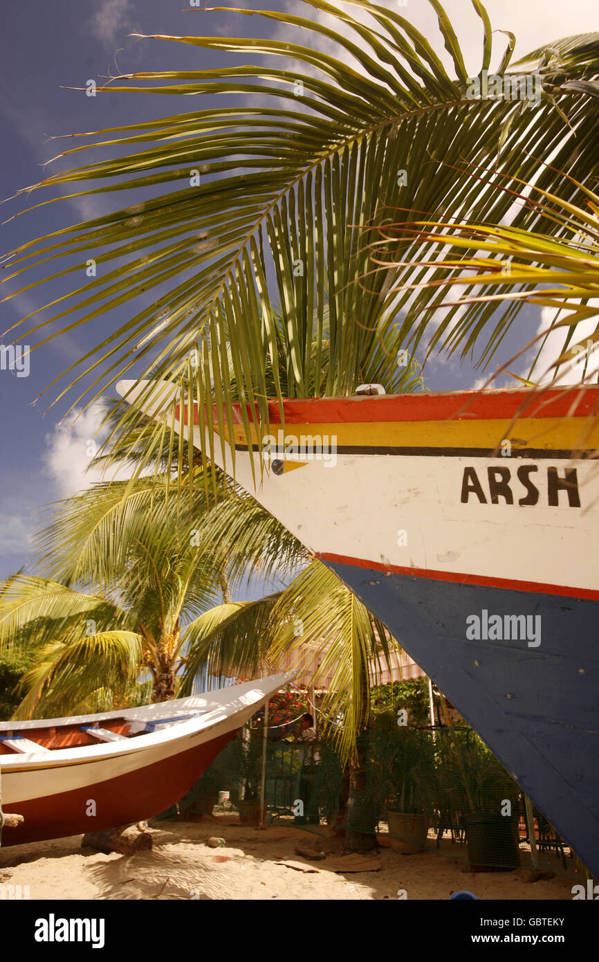 fishingboat at the beach in the town of Juangriego on the Isla