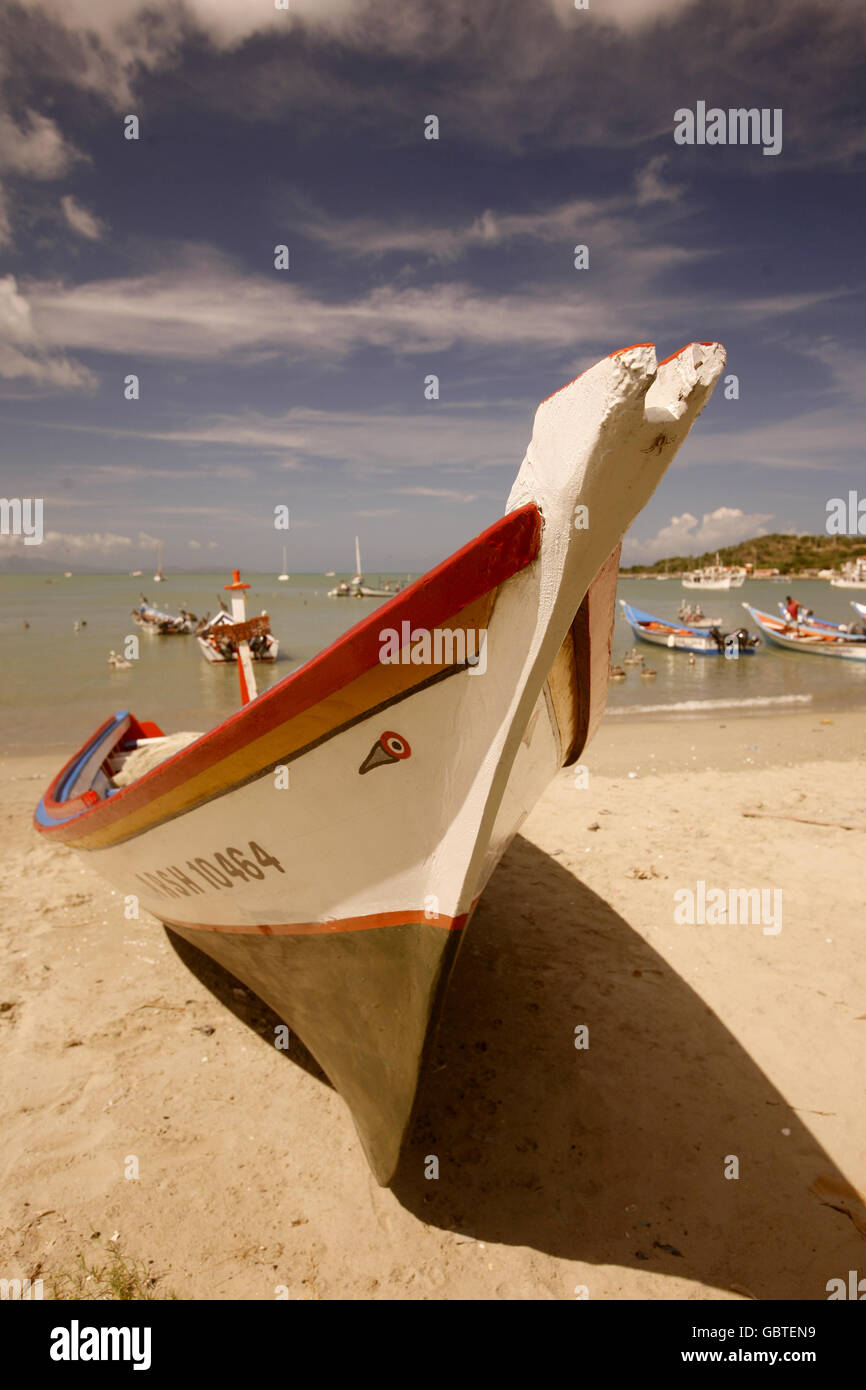 fishingboat at the beach in the town of Juangriego on the Isla