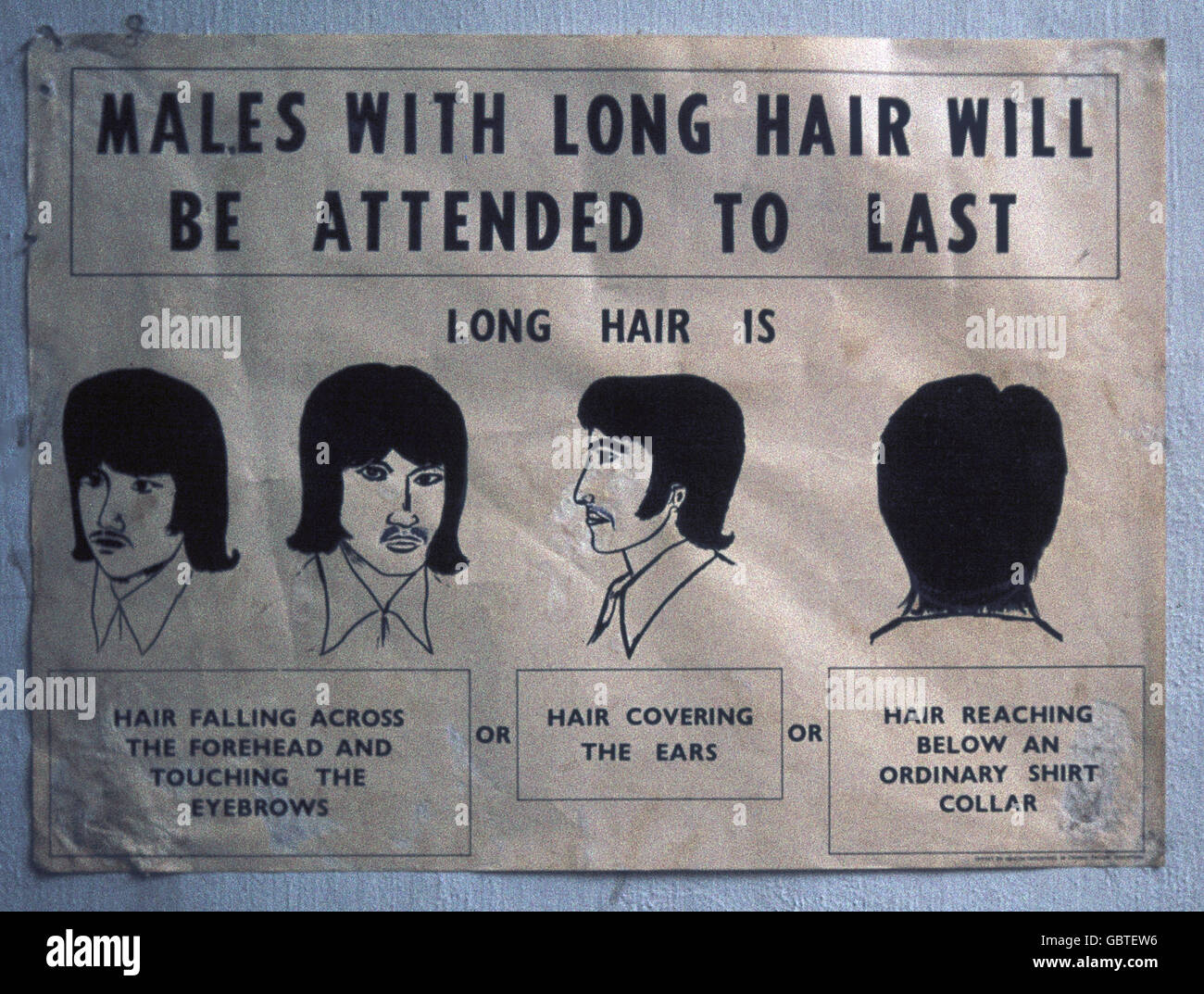 geography / travel, Singapore, politics, poster against men wearing long hair, 1976, Additional-Rights-Clearences-Not Available Stock Photo