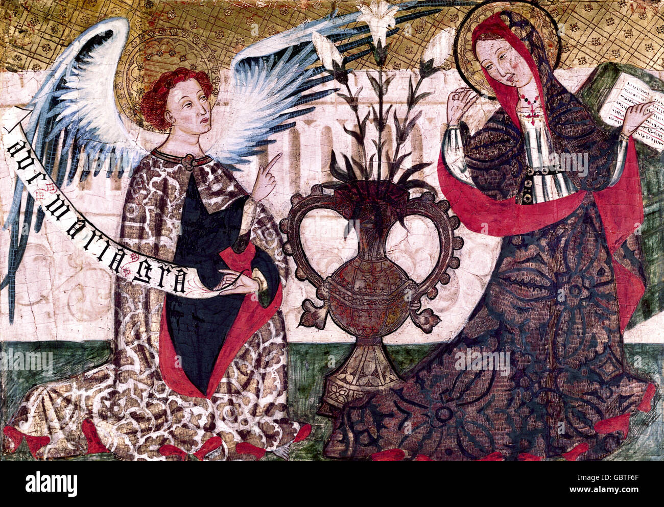 fine arts, religious art, Saint Mary, annunciation, painting, Castilian, 1st half of the 15th century, Museo de Arte Anigio, Barcelona, Stock Photo