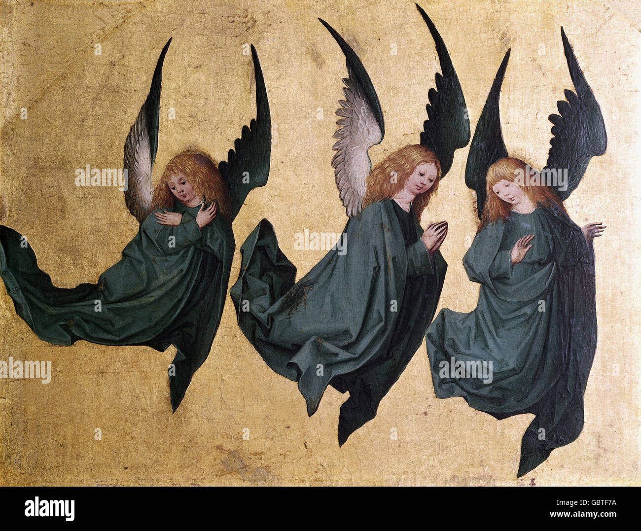 fine arts, religious art, angel, 'Three Angels' painting, master of the housebook, late 15th century, Museum of Contemporary Art (Basel), Stock Photo